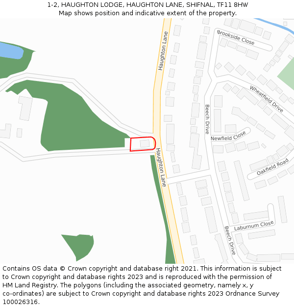 1-2, HAUGHTON LODGE, HAUGHTON LANE, SHIFNAL, TF11 8HW: Location map and indicative extent of plot