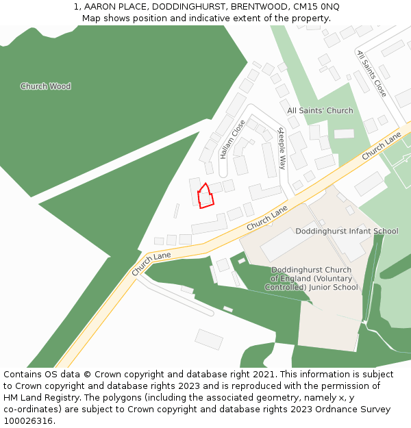1, AARON PLACE, DODDINGHURST, BRENTWOOD, CM15 0NQ: Location map and indicative extent of plot