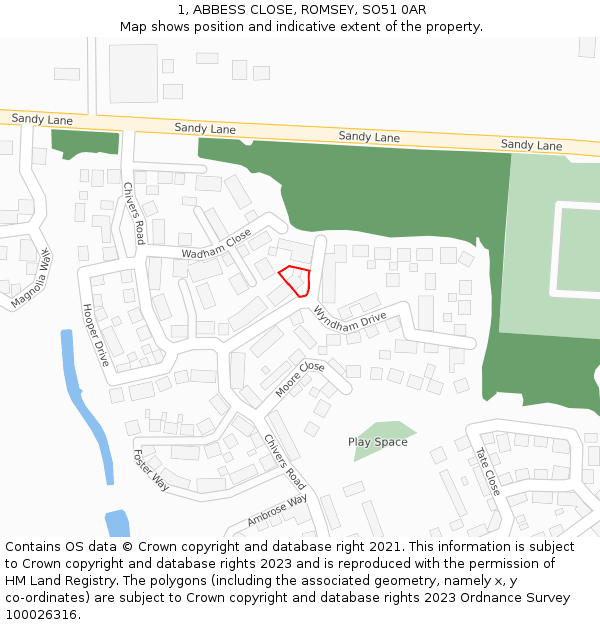 1, ABBESS CLOSE, ROMSEY, SO51 0AR: Location map and indicative extent of plot