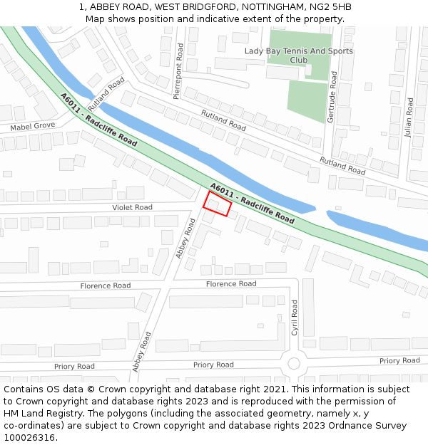 1, ABBEY ROAD, WEST BRIDGFORD, NOTTINGHAM, NG2 5HB: Location map and indicative extent of plot