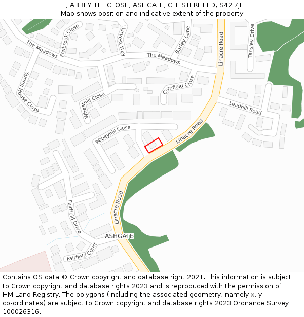 1, ABBEYHILL CLOSE, ASHGATE, CHESTERFIELD, S42 7JL: Location map and indicative extent of plot