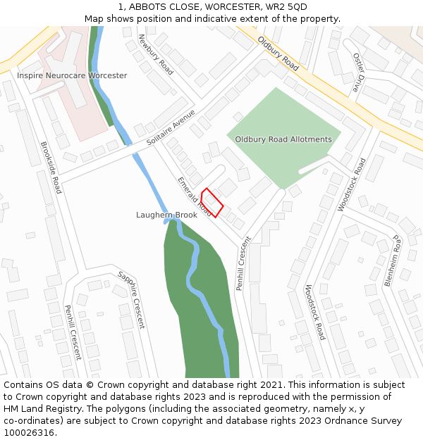 1, ABBOTS CLOSE, WORCESTER, WR2 5QD: Location map and indicative extent of plot