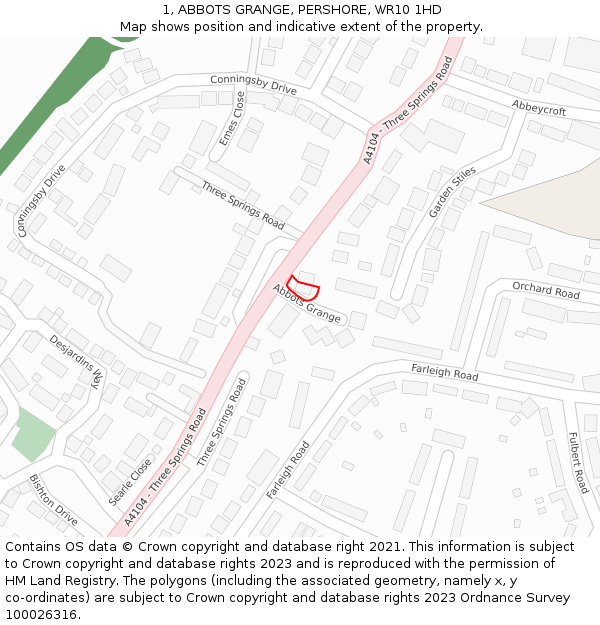 1, ABBOTS GRANGE, PERSHORE, WR10 1HD: Location map and indicative extent of plot