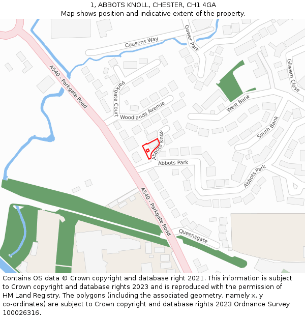1, ABBOTS KNOLL, CHESTER, CH1 4GA: Location map and indicative extent of plot