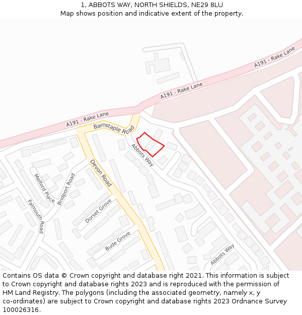 1, ABBOTS WAY, NORTH SHIELDS, NE29 8LU: Location map and indicative extent of plot