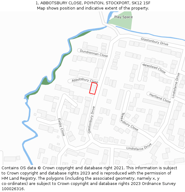 1, ABBOTSBURY CLOSE, POYNTON, STOCKPORT, SK12 1SF: Location map and indicative extent of plot