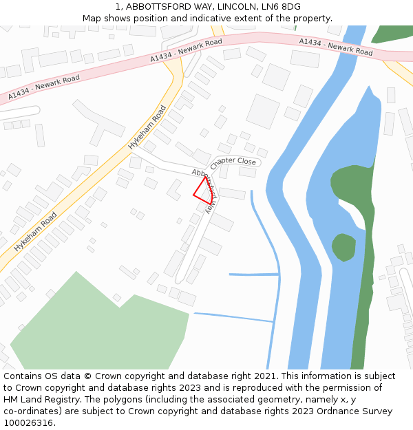 1, ABBOTTSFORD WAY, LINCOLN, LN6 8DG: Location map and indicative extent of plot