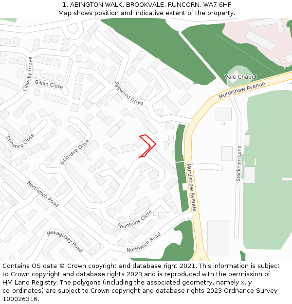 1, ABINGTON WALK, BROOKVALE, RUNCORN, WA7 6HF: Location map and indicative extent of plot