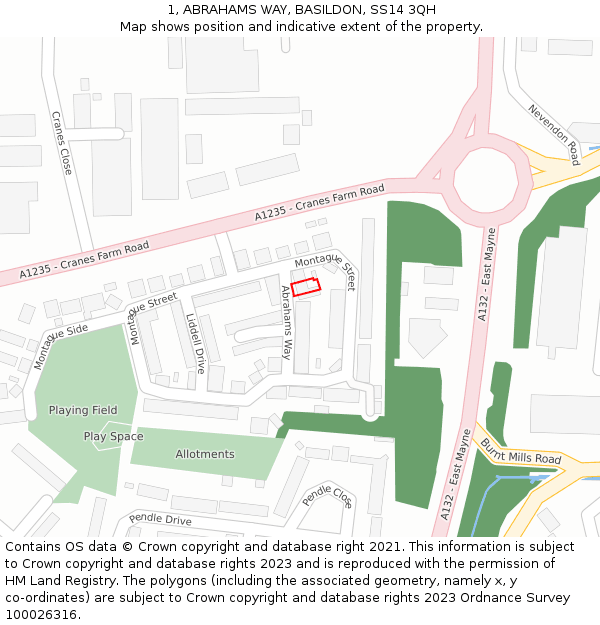 1, ABRAHAMS WAY, BASILDON, SS14 3QH: Location map and indicative extent of plot