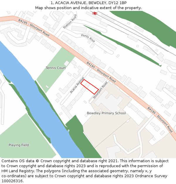 1, ACACIA AVENUE, BEWDLEY, DY12 1BP: Location map and indicative extent of plot