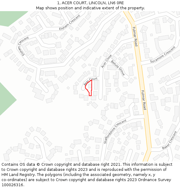 1, ACER COURT, LINCOLN, LN6 0RE: Location map and indicative extent of plot