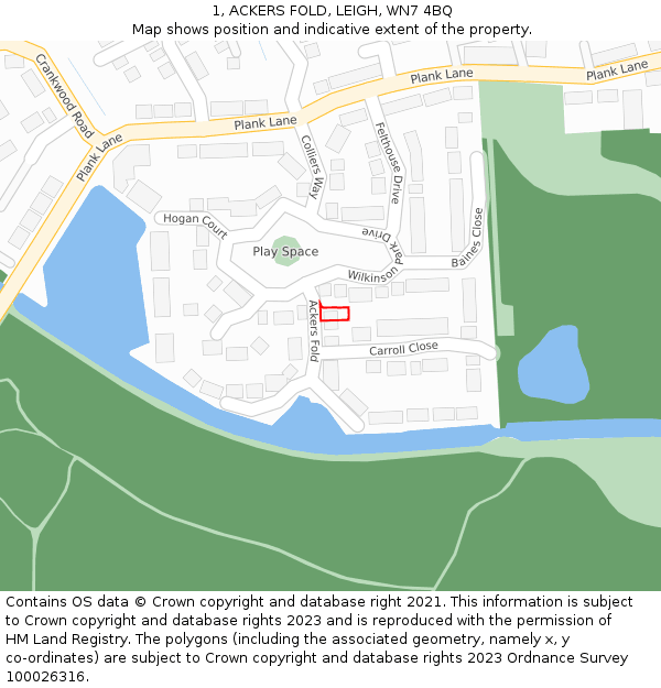 1, ACKERS FOLD, LEIGH, WN7 4BQ: Location map and indicative extent of plot