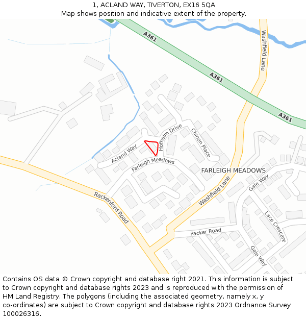 1, ACLAND WAY, TIVERTON, EX16 5QA: Location map and indicative extent of plot