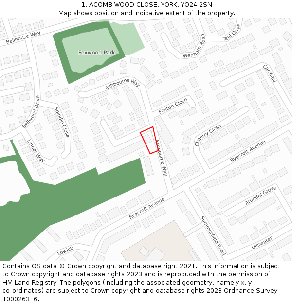 1, ACOMB WOOD CLOSE, YORK, YO24 2SN: Location map and indicative extent of plot