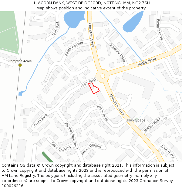 1, ACORN BANK, WEST BRIDGFORD, NOTTINGHAM, NG2 7SH: Location map and indicative extent of plot