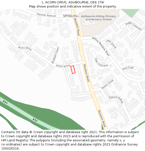 1, ACORN DRIVE, ASHBOURNE, DE6 1TW: Location map and indicative extent of plot