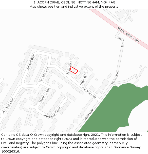 1, ACORN DRIVE, GEDLING, NOTTINGHAM, NG4 4AG: Location map and indicative extent of plot