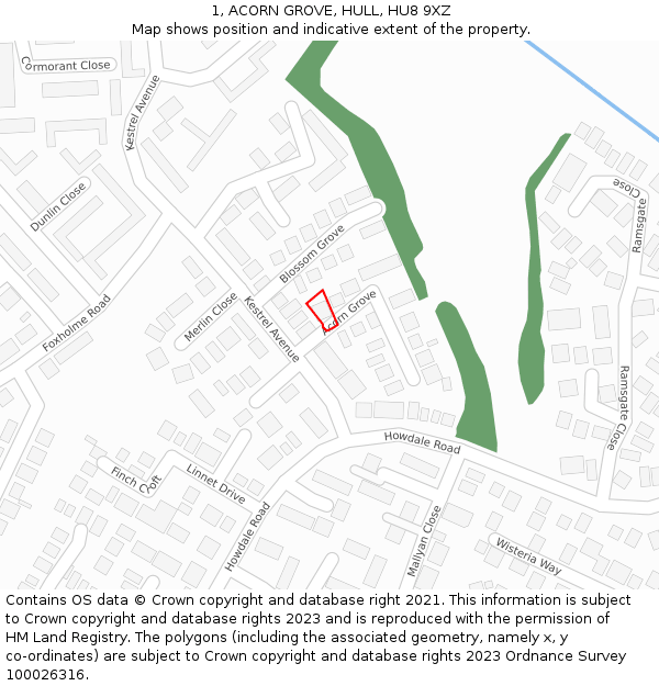 1, ACORN GROVE, HULL, HU8 9XZ: Location map and indicative extent of plot