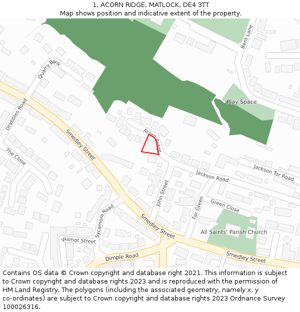 1, ACORN RIDGE, MATLOCK, DE4 3TT: Location map and indicative extent of plot