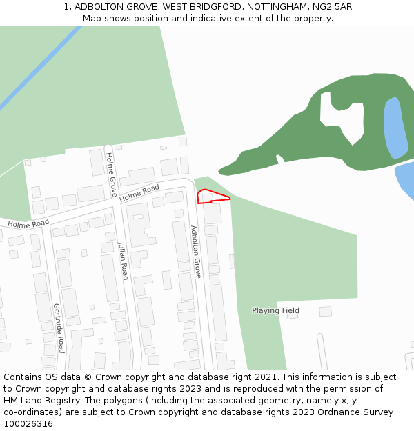 1, ADBOLTON GROVE, WEST BRIDGFORD, NOTTINGHAM, NG2 5AR: Location map and indicative extent of plot