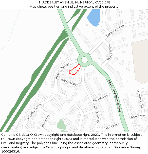 1, ADDERLEY AVENUE, NUNEATON, CV10 0FB: Location map and indicative extent of plot