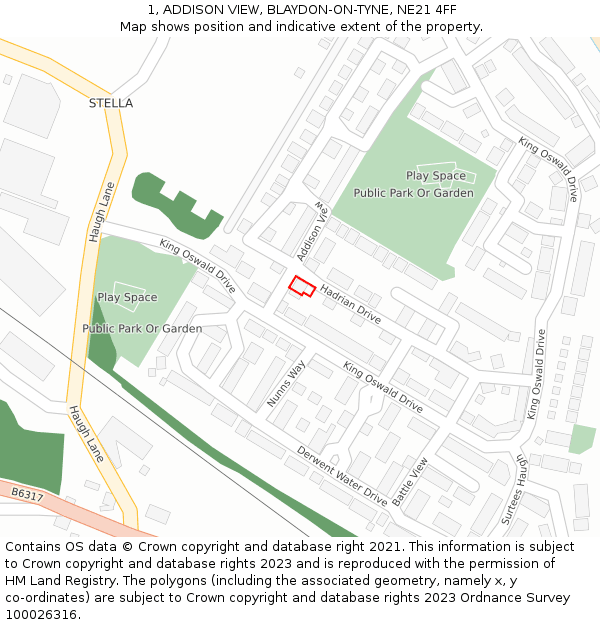 1, ADDISON VIEW, BLAYDON-ON-TYNE, NE21 4FF: Location map and indicative extent of plot