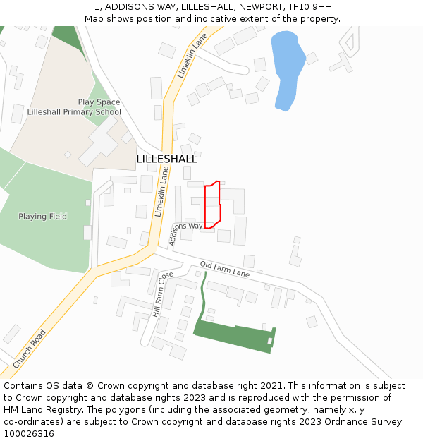 1, ADDISONS WAY, LILLESHALL, NEWPORT, TF10 9HH: Location map and indicative extent of plot
