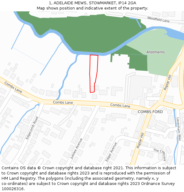 1, ADELAIDE MEWS, STOWMARKET, IP14 2GA: Location map and indicative extent of plot