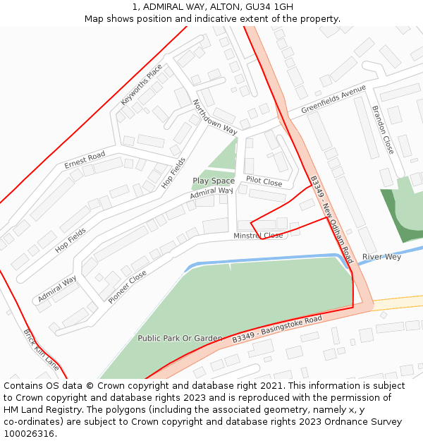 1, ADMIRAL WAY, ALTON, GU34 1GH: Location map and indicative extent of plot