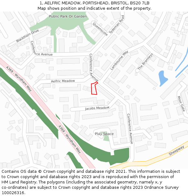 1, AELFRIC MEADOW, PORTISHEAD, BRISTOL, BS20 7LB: Location map and indicative extent of plot