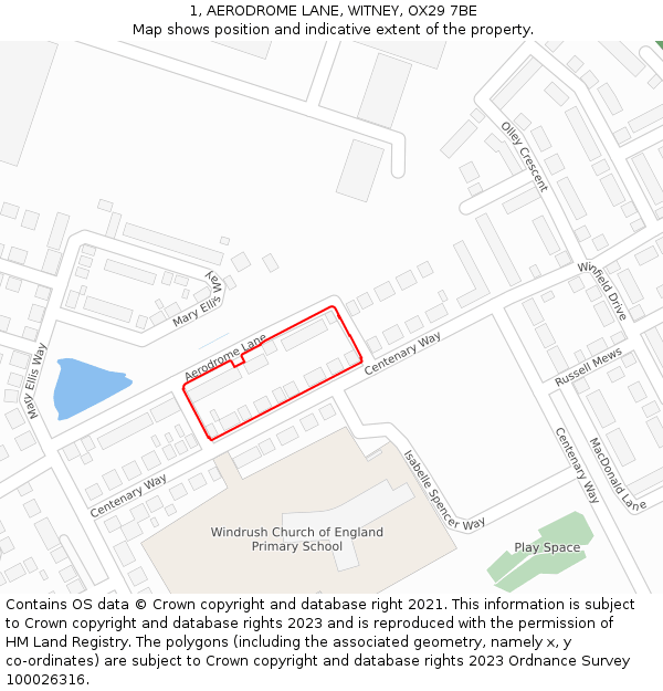 1, AERODROME LANE, WITNEY, OX29 7BE: Location map and indicative extent of plot