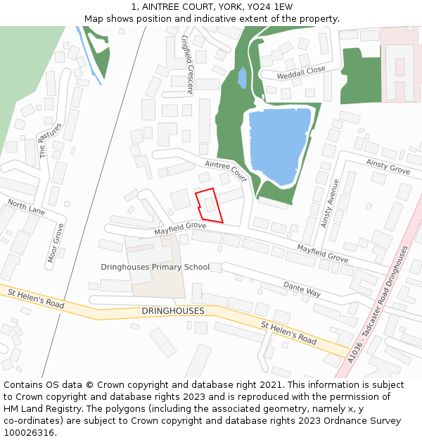 1, AINTREE COURT, YORK, YO24 1EW: Location map and indicative extent of plot