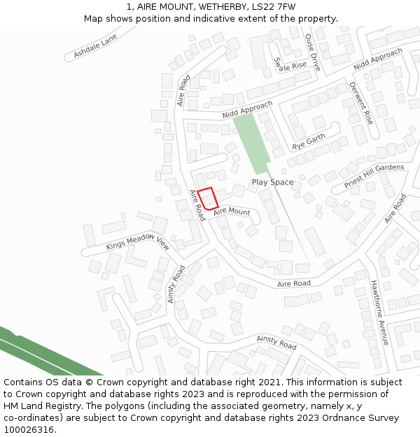 1, AIRE MOUNT, WETHERBY, LS22 7FW: Location map and indicative extent of plot