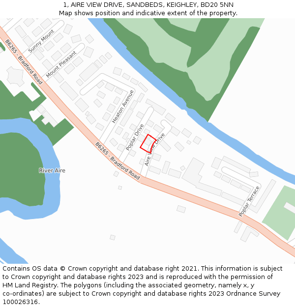1, AIRE VIEW DRIVE, SANDBEDS, KEIGHLEY, BD20 5NN: Location map and indicative extent of plot