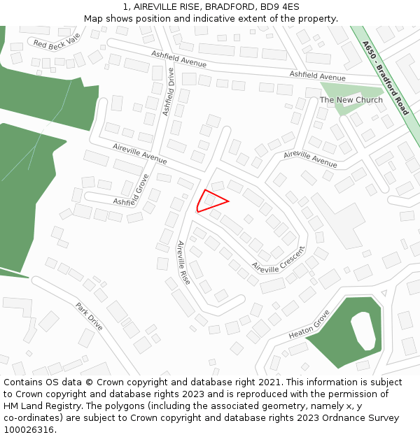 1, AIREVILLE RISE, BRADFORD, BD9 4ES: Location map and indicative extent of plot