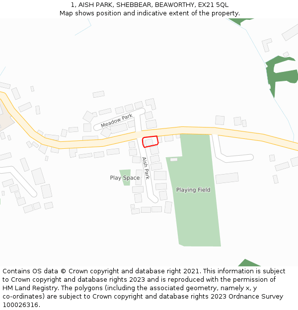1, AISH PARK, SHEBBEAR, BEAWORTHY, EX21 5QL: Location map and indicative extent of plot