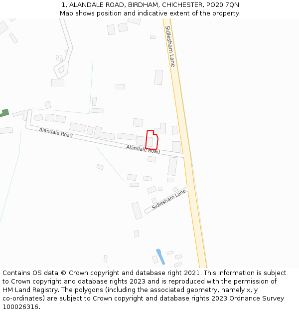 1, ALANDALE ROAD, BIRDHAM, CHICHESTER, PO20 7QN: Location map and indicative extent of plot