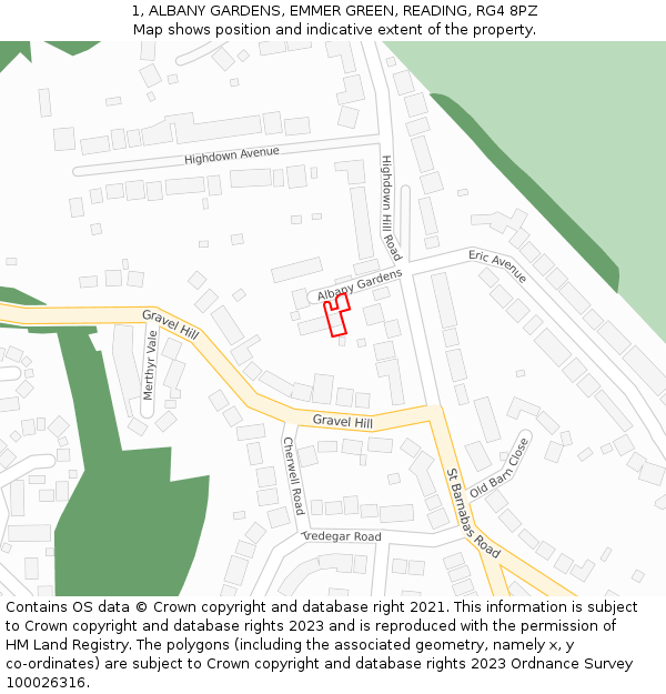 1, ALBANY GARDENS, EMMER GREEN, READING, RG4 8PZ: Location map and indicative extent of plot