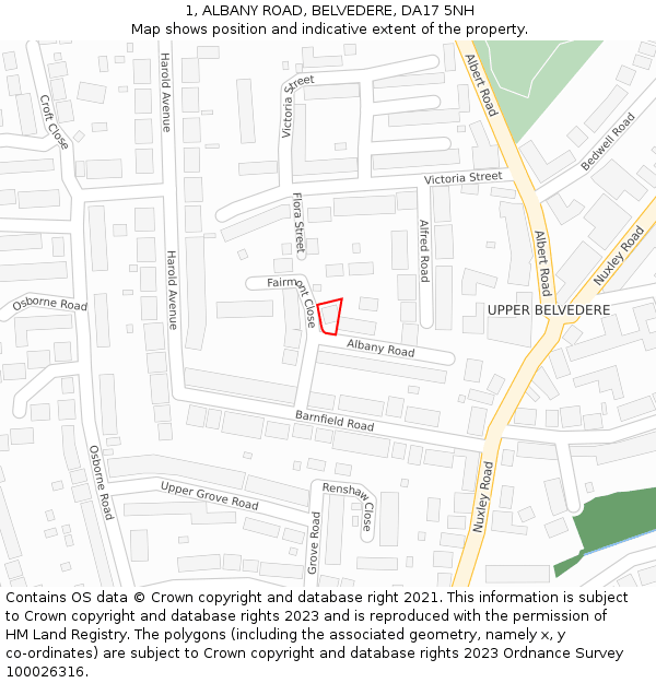 1, ALBANY ROAD, BELVEDERE, DA17 5NH: Location map and indicative extent of plot