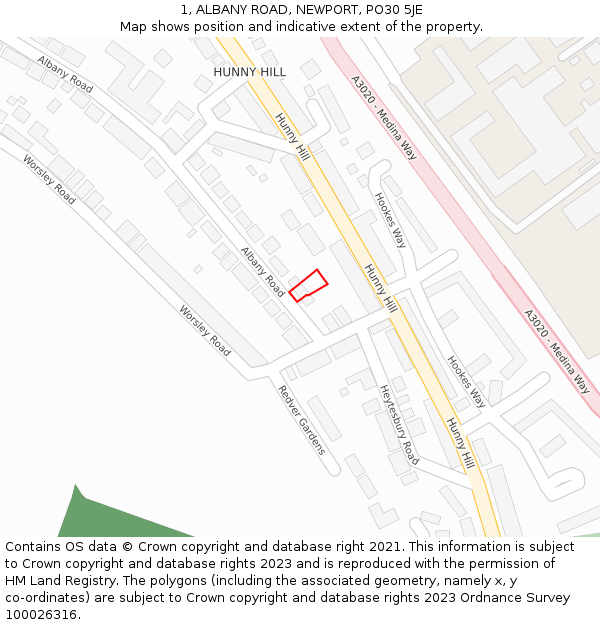 1, ALBANY ROAD, NEWPORT, PO30 5JE: Location map and indicative extent of plot