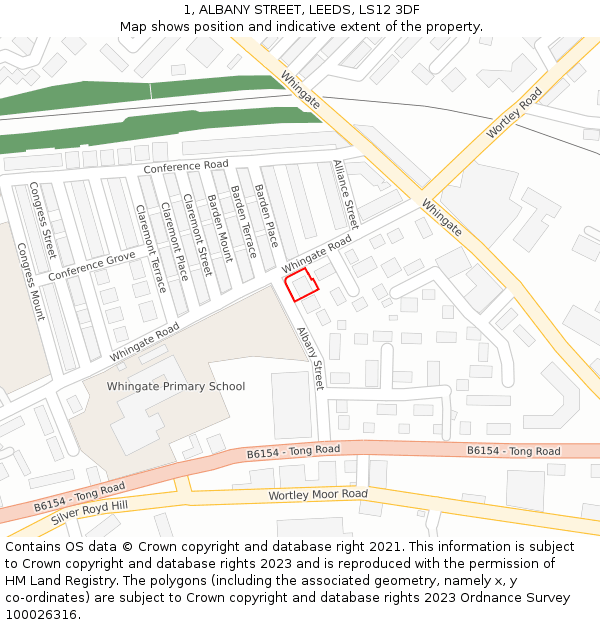 1, ALBANY STREET, LEEDS, LS12 3DF: Location map and indicative extent of plot