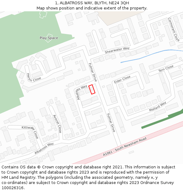 1, ALBATROSS WAY, BLYTH, NE24 3QH: Location map and indicative extent of plot