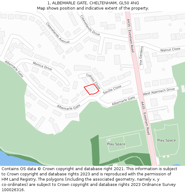 1, ALBEMARLE GATE, CHELTENHAM, GL50 4NG: Location map and indicative extent of plot