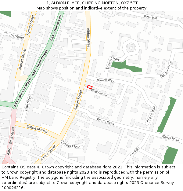 1, ALBION PLACE, CHIPPING NORTON, OX7 5BT: Location map and indicative extent of plot