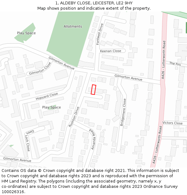 1, ALDEBY CLOSE, LEICESTER, LE2 9HY: Location map and indicative extent of plot