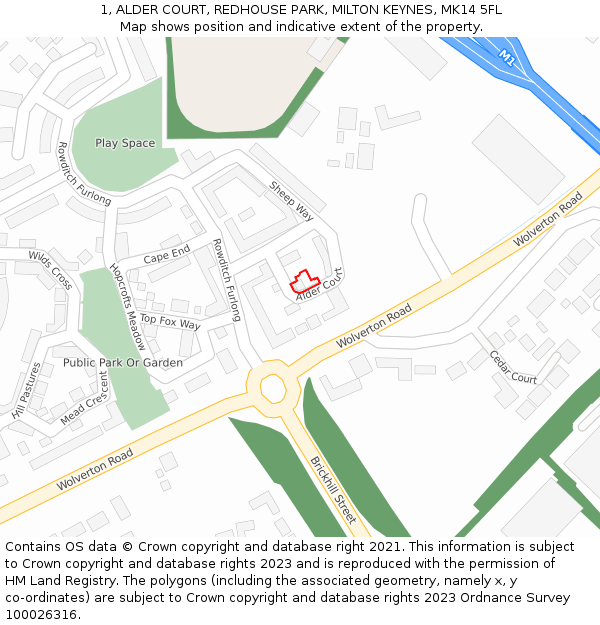 1, ALDER COURT, REDHOUSE PARK, MILTON KEYNES, MK14 5FL: Location map and indicative extent of plot