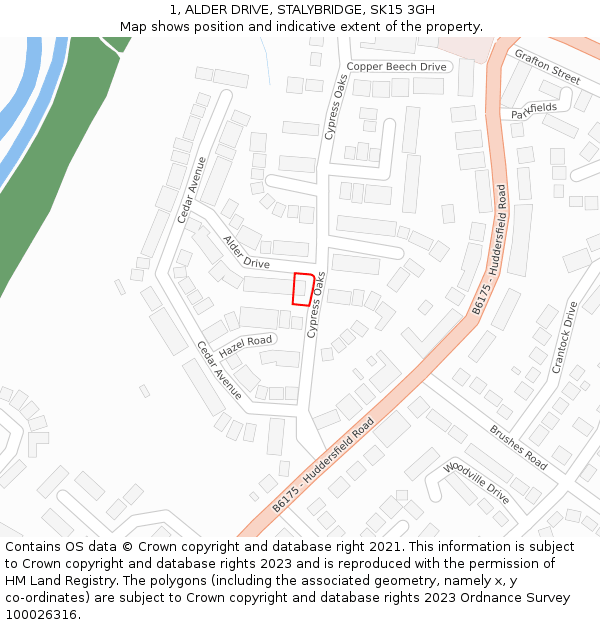 1, ALDER DRIVE, STALYBRIDGE, SK15 3GH: Location map and indicative extent of plot