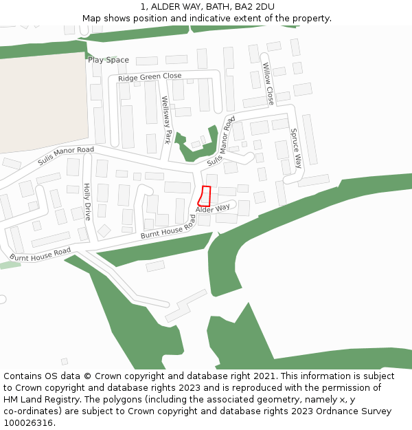 1, ALDER WAY, BATH, BA2 2DU: Location map and indicative extent of plot