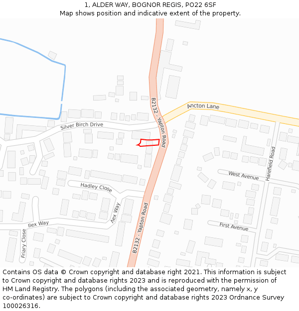 1, ALDER WAY, BOGNOR REGIS, PO22 6SF: Location map and indicative extent of plot