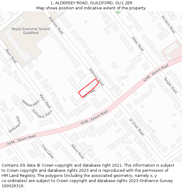 1, ALDERSEY ROAD, GUILDFORD, GU1 2ER: Location map and indicative extent of plot